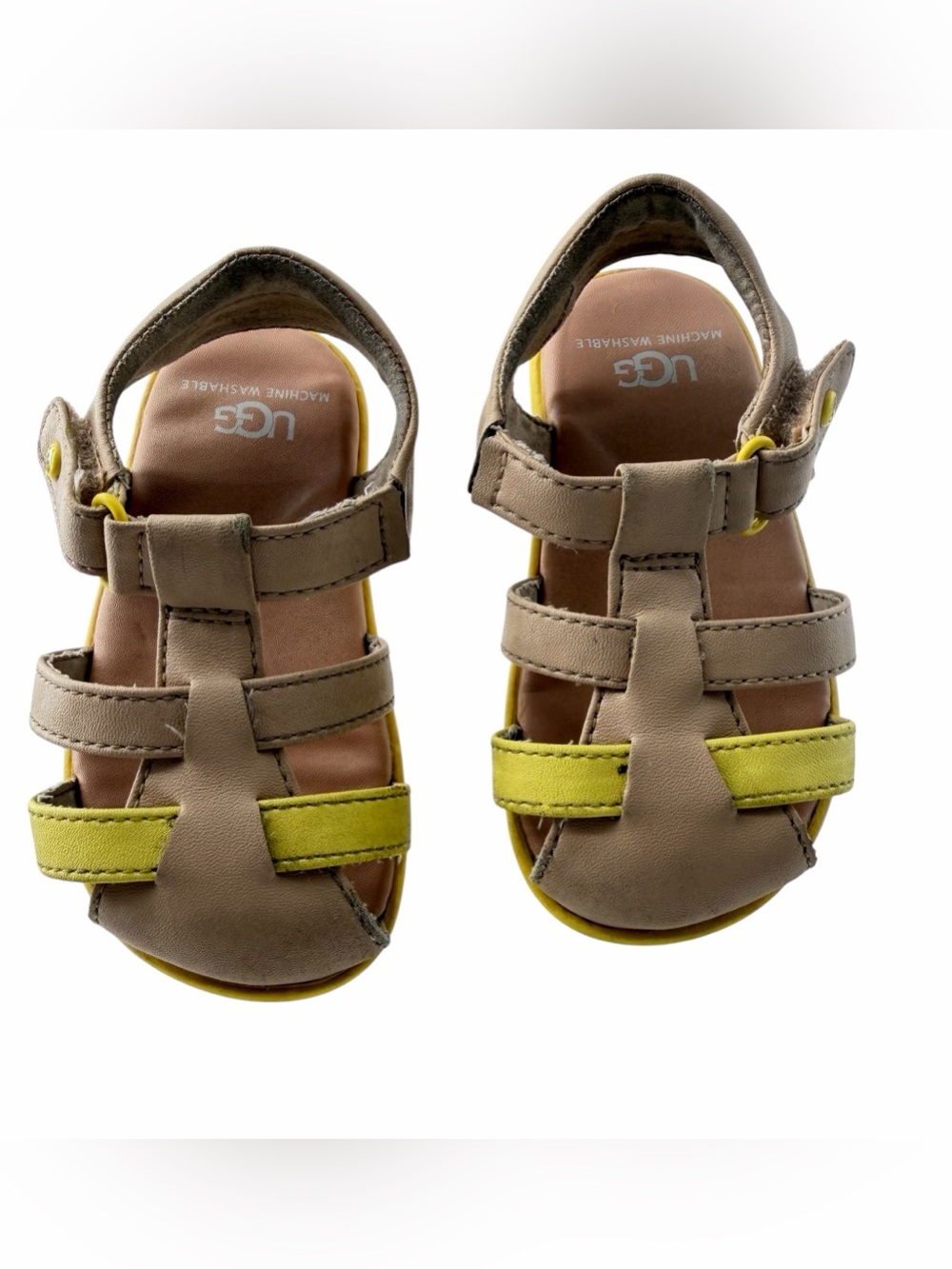 UGG Kids 8T Kolding Tan and Yellow Strappy Sandals Summer Coastal Vacation Play